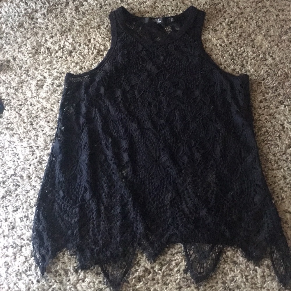 BKE Boutique Black see through lace tank